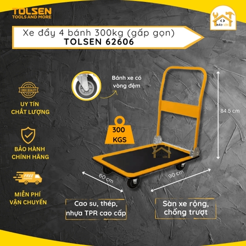 Xe đẩy Tolsen 62606 (300kg) Xe chở hàng khung thép chịu lực gấp gọn 90x60x85cm