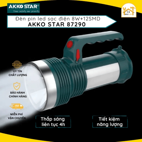 Đèn pin Led sạc tích điện 8W + 12SMD Akko Star 87290 - Hàng chính hãng.