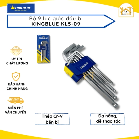 Bộ 9 lục giác KingBlue KL5-09 Kingblue (đầu bi) Thép Cr-V bền bỉ - Hàng chính hãng.