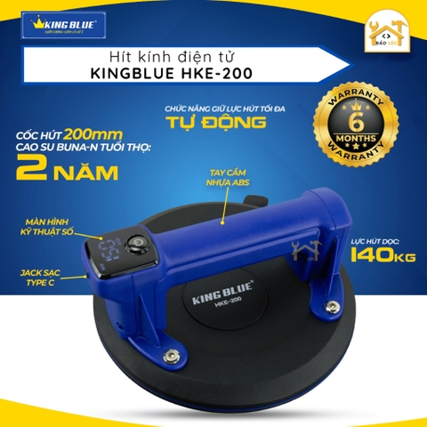 Hít Kính Điện Tử, Đường Kính Cốc Hút 200mm KINGBLUE HKE-200, Màn hình điện tử, Lực hút dọc 140kg, Chất liệu cao su Buna-