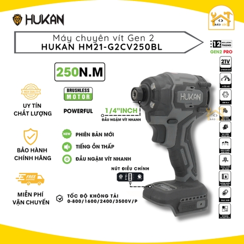Máy chuyên vít pin Hukan HM21-G2CV250BL, Động cơ Không chổi than 250Nm, 4 Tốc độ