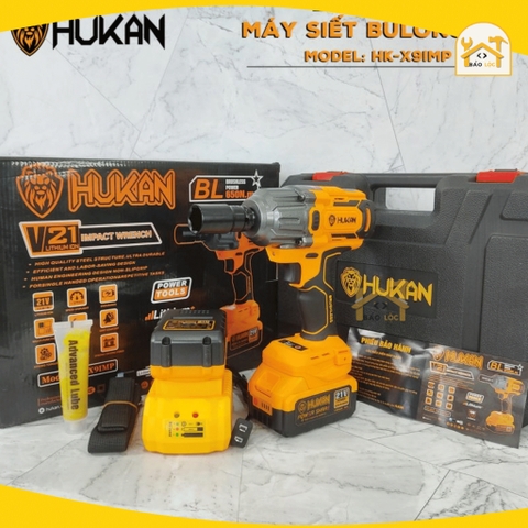 Máy siết bulong pin Hukan HK-X9IMP (Combo 2 pin + sạc) Lực siết 650Nm Động cơ Không Chổi Than siêu mạnh mẽ bền bỉ