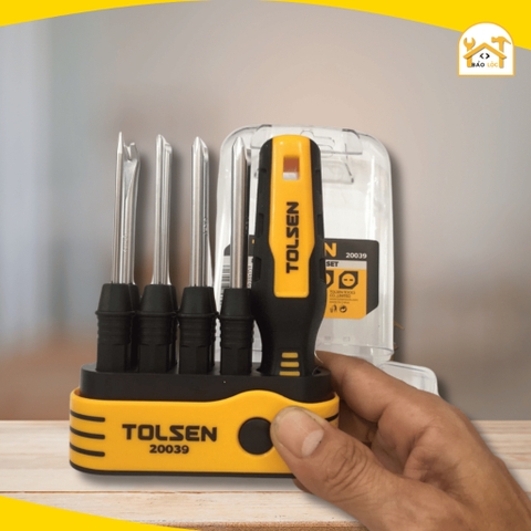 Bộ Vít Tolsen 20039 - 9 Cây 8IN1, Chất Liệu Thép CRV Chịu Nhiệt Tốt, Tay Cầm Nhựa Mềm Dẻo, Đầu Vít Có Nam Châm, Hàng Chí
