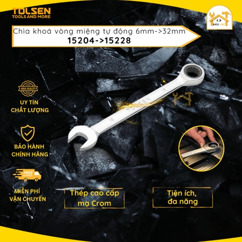 Chìa khoá, cờ lê vòng miệng tự động (6mm-32mm) chất liệu Thép mạ Crom Tolsen 15204-15228 - Hàng chính hãng.