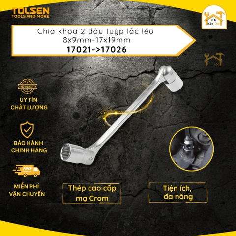 Chìa khoá, cờ lê 2 đầu tuýp lắc léo Tolsen 17021 - 17026, 2 đầu số, thép mạc Cr, phủ Satin size 8x9mm - 17x19mm)
