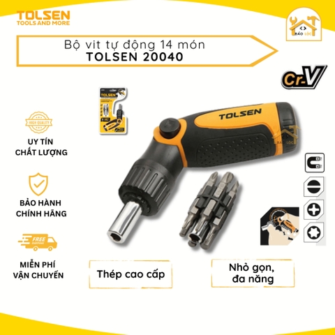 Bộ tua vít tự động, đảo chiều công nghiệp 14 chi tiết TOLSEN 20040, thích hợp tháo mở đai ốc, bu lông