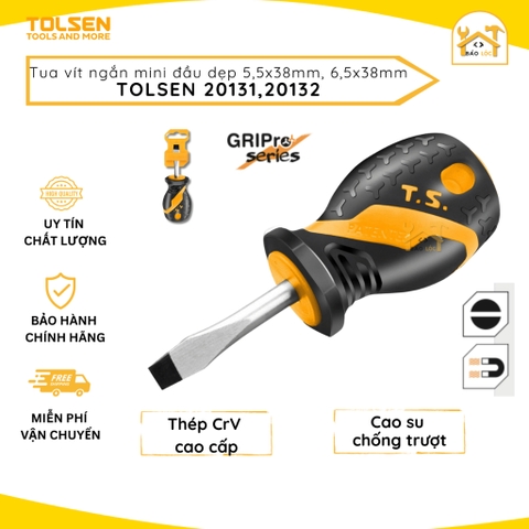 Tua vít ngắn đầu trừ, đầu dẹp cán mềm 5.5x38mm/6.5x38mm Tolsen 20131/20132 - Hàng chính hãng.