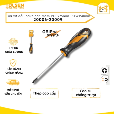 Tua vít đầu bake (+) cán mềm PH0, PH1, PH2, PH3 Tolsen 20006 - 20009,20154 - Hàng chính hãng.