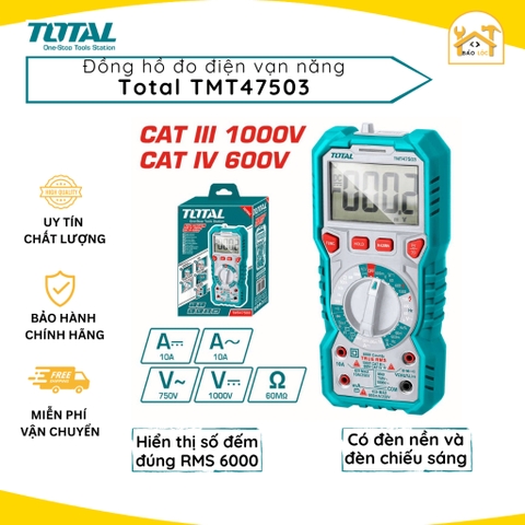 Đồng hồ đo điện vạn năng TOTAL TMT47503 (nâng cấp từ mã TMT47502), đồng hồ vạn năng cao cấp đo· 1000V , 6000 số đếm
