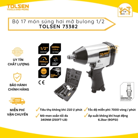 Bộ 17 món súng hơi mở bulong 340Nm 1/2 Tolsen 73382, Máy siết vặn bu lông (bulong) dùng khí nén