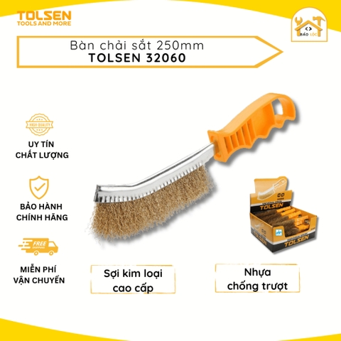 Bàn chải sắt 250mm TOLSEN 32060, sợi thép vàng óng, cọ sát cao, cọ rửa các loại máy móc, thiết bị
