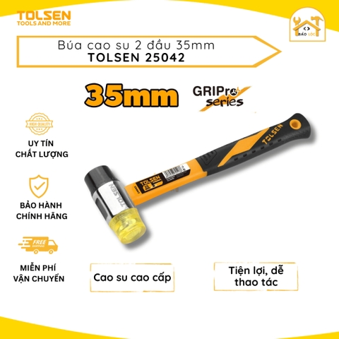 Búa cao su 2 đầu TOLSEN 35mm 25042 chịu lực tốt, khả năng chống biến dạng, mài mòn khi tác động mạnh