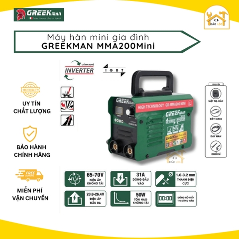 Máy hàn điện tử mini GREEKMAN MMA200Mini, Hàn que 2.6-3.2mm - dây hàn 5m