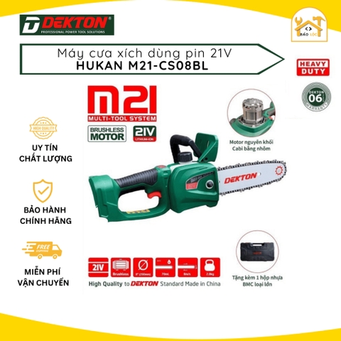 Máy Cưa Xích Chân Pin Phổ Thông Dekton M21-CS08BL - Motor Brushless - Lam Xích 8 Inch - Hàng chính hãng.