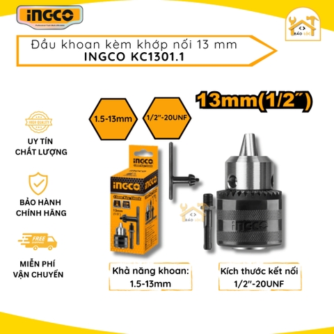 Đầu kẹp mũi khoan 13mm kèm khớp nối chuyển đổi máy khoan gài INGCO KC1301.1 - Hàng chính hãng.
