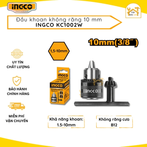 Đầu máy khoan không răng 10mm Key Chuck KC1002W, đầu máy khoan khả năng khoan 1.5-10mm, không răng cưa b12, kèm 1 khóa v