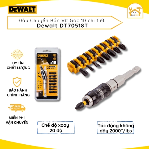 Đầu lắc léo giữ mũi bắt vít, đầu chuyển góc 10 chi tiết Dewalt DT70518 - Hàng chính hãng.