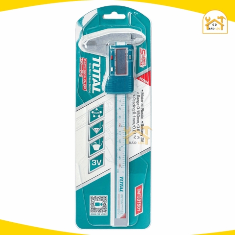 Thước kẹp điện tử TOTAL TMT331501 thân nhựa, phạm vi đo 0-150mm, pin 3A, thân nhựa Polyamide 66