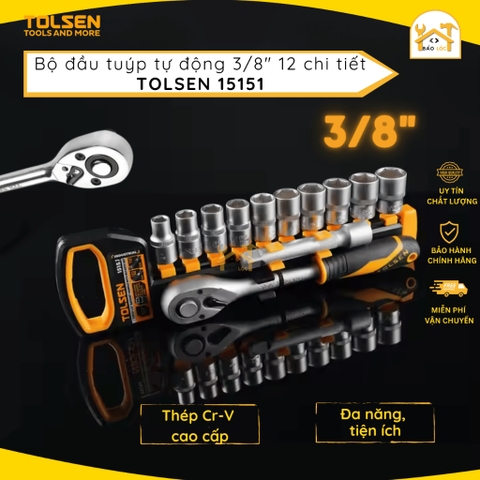 Bộ Đầu Típ Tự Động, Bộ khẩu 12 Món Tolsen 15151 (3/8