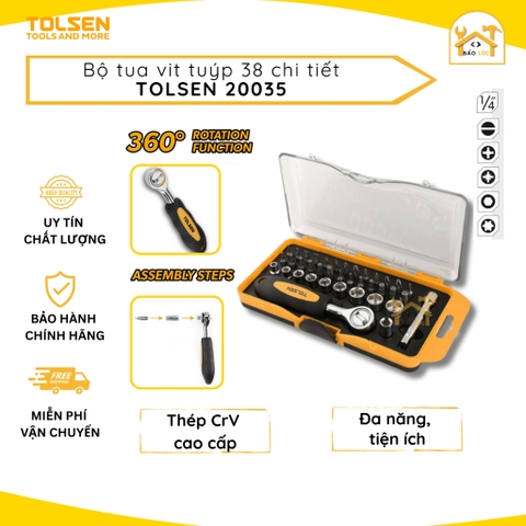 Bộ vít típ 38 cây Tolsen 20035, bộ dụng cụ gia đình đa năng - Hàng chính hãng.