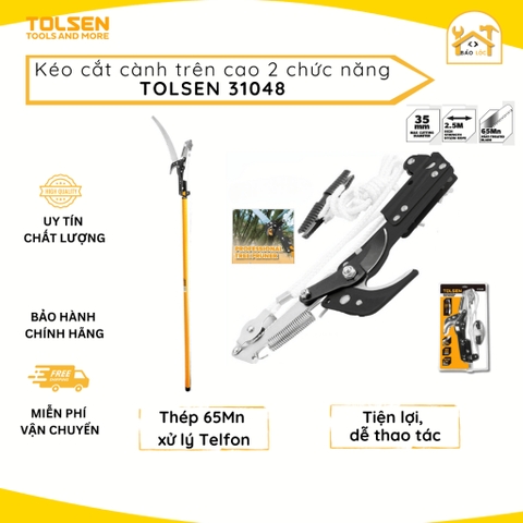 Kéo cắt cành trên cao 2 chức năng, kèm cây sào rút 1,2m-2,4m TOLSEN 31048,31049 - Hàng chính hãng.