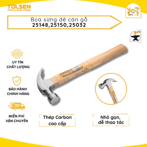 Búa nhổ đinh sừng dê cán gỗ 225g 450g 650g - TOLSEN (25148, 25150, 25032) ,búa nhổ đinh, chống trượt