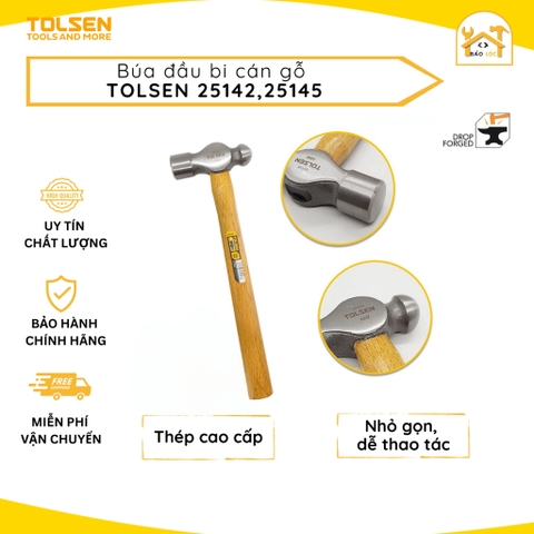 Búa Đầu Tròn, Đầu Bi Cán Gỗ 16oZ, 32oz  (450g,900g) Tolsen25142,25145 - Hàng chính hãng.