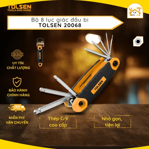Bộ lục giác xếp gọn 8 cây đầu bi thép Cr-V  Tolsen 20068 - Hàng chính hãng.