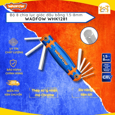 Bộ 8 chìa lục giác đầu bằng dạng xếp 1.5-8mm Wadfow WHK1281, chất liệu Thép Cr-V - Hàng chính hãng.