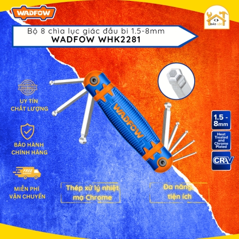 Bộ 8 chìa lục giác đầu bi dạng xếp 1.5-8mm Wadfow WHK2281, chất liệu Thép Cr-V - Hàng chính hãng.