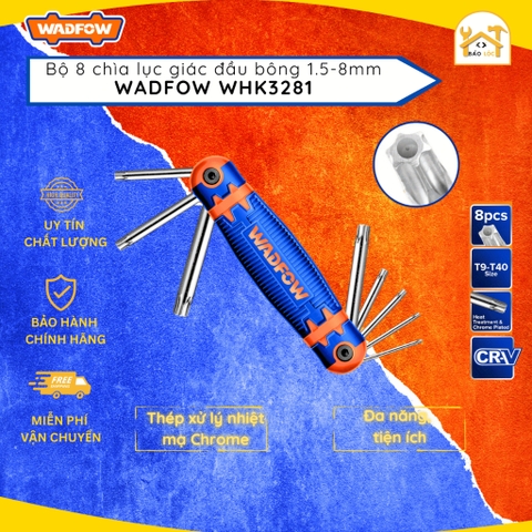 Bộ 8 chìa lục giác đầu sao, đầu hoa thị, đầu bông dạng xếp 1.5-8mm Wadfow WHK3281, chất liệu Thép Cr-V - Hàng chính hãng