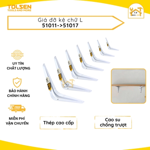 Giá đỡ kệ chữ L , Ê ke trắng Tolsen nhiều kích cỡ  (51011-51017) - Hàng chính hãng.
