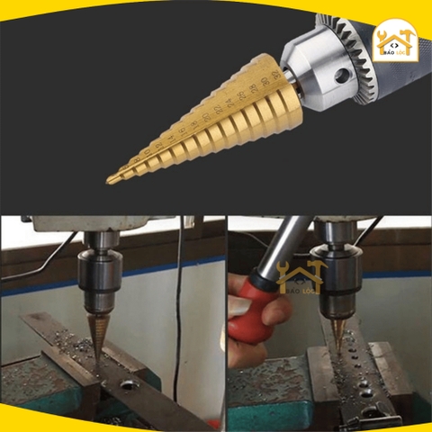 Mũi khoan bậc Titanium HSS 4-12x2mm, 4-20x2mm, 4-32x2mm Tolsen 75871/75872/75873 - Hàng chính hãng.