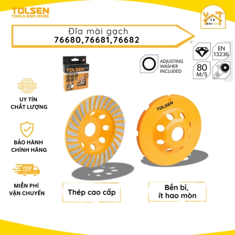 Đĩa kim cương mài gạch, đá, bê tông cao cấp Tolsen 100mm,115mm,125mm - Tolsen 76680,76681,76682 - Hàng chính hãng.