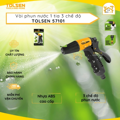 Vòi phun nước 1 tia TOLSEN 3 chế độ phun, nhựa ABS cao cấp, vòi xịt rửa xe, tưới cây, làm vườn 57101 - Hàng chính hãng.