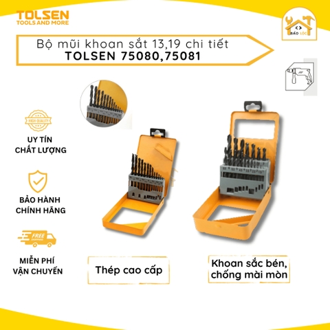 Bộ Mũi Khoan Kim Loại Sắt Gỗ DIN338 HSS 13,19 cây Tolsen 75080,75081 - Hàng chính hãng.
