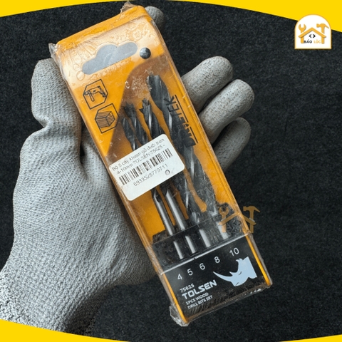 Bộ 5 mũi khoan gỗ 4,5,6,8,10mm TOLSEN 75625, chât liệu Thép Carbon đánh bóng đen - Hàng chính hãng.