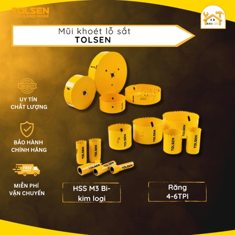Mũi khoét lỗ sắt TOLSEN kích cỡ 21,27,35,43mm - 75721,75727,75735,75743 - Hàng chính hãng.