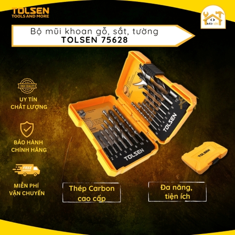 Bộ 16 mũi khoan đa năng TOLSEN 75628, hợp kim thép cứng chắc, khoan thép, gỗ, đá hoa cương, bê tông