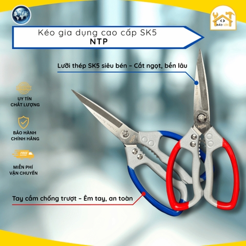 Kéo gia dụng NTP SK5 – Lưỡi thép cao cấp, tay cầm xanh đỏ.