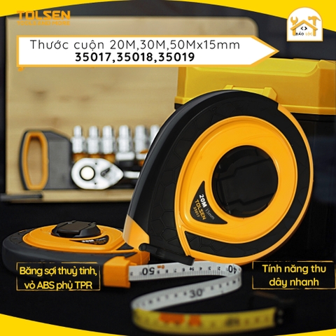 Thước Cuộn, Thước dây 20m 30m 50m nhựa sợi thủy tinh cao cấp Tolsen 35017/ 35018/ 35019 - Hàng chính hãng.