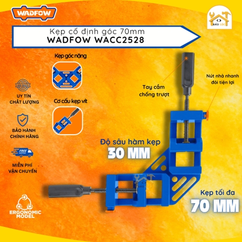 Êtô kẹp dùng để ke góc vuông 90 độ, 2 tay cầm, 2 nút nhả nhanh, độ mở 70mm Wadfow WACC2528 - Hàng chính hãng.