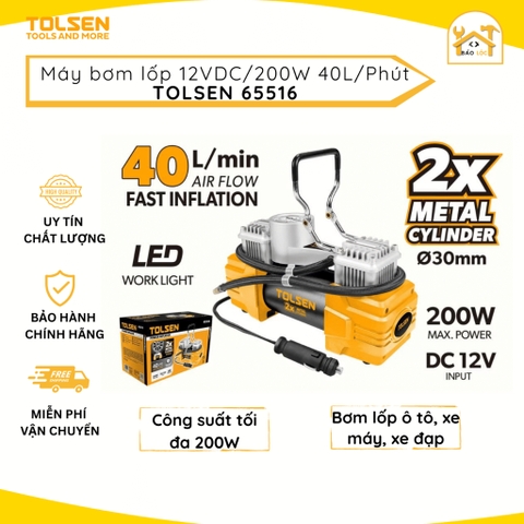 Máy bơm hơi 2 xi lanh 12v 200w 40l/ phút cao cấp Tolsen 65516 - Hàng chính hãng