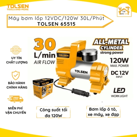 Máy bơm lốp xe 12V mini, 120W 30L/phút Tolsen 65515 - Hàng chính hãng.