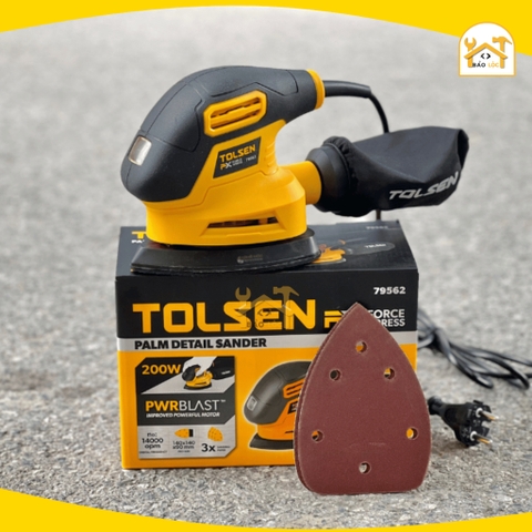 Mày chà nhám tam giác 200W TOLSEN 79562, đế nhám 140x140x90mm, độ nhám cao - Hàng chính hãng.