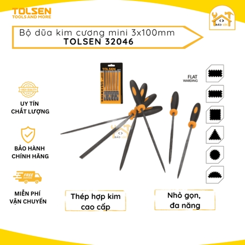 Bộ dũa kim cương mini 3mm*100mm TOLSEN 32046, bộ dũa đa năng, thép hợp kim cao cấp, tay cầm bọc nhựa, chuyên mài dũa kim