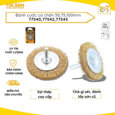 Bánh cước thép dây mài tuần hoàn có chân 50,75,100mm, Trục 6,35mm 1/4 inch- Tolsen 775420,77542,77543