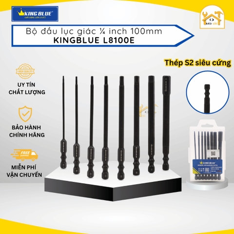 Bộ lục giác KingBlue L8100E, kích thước 100mm, Chuôi Lục Giác 6.35mm, chất liệu thép S2, chân lục giác có từ tính