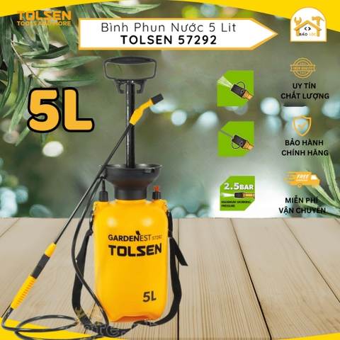 Bình phun thuốc, phun sương cao cấp 5 lít Tolsen 57292, Nhựa PE cao cấp, tích hợp dây đeo vai, ống dẫn nước có phễu, áp