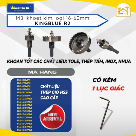 Mũi khoét kim loại R2 kích thước 16-60mm Kingblue - Hàng chính hãng.